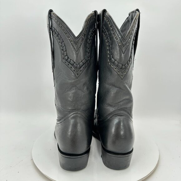 Denver Men Size 7.5 EE Black Leather Buck Stitch Pull On Western Cowboy Boot - Picture 5 of 14
